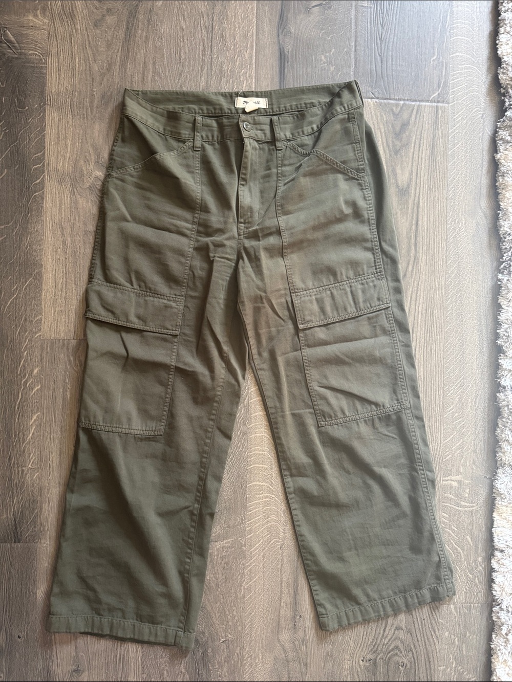 Madewell Cotton Cargo Pants Olive Green Utility Wide Leg Size 31